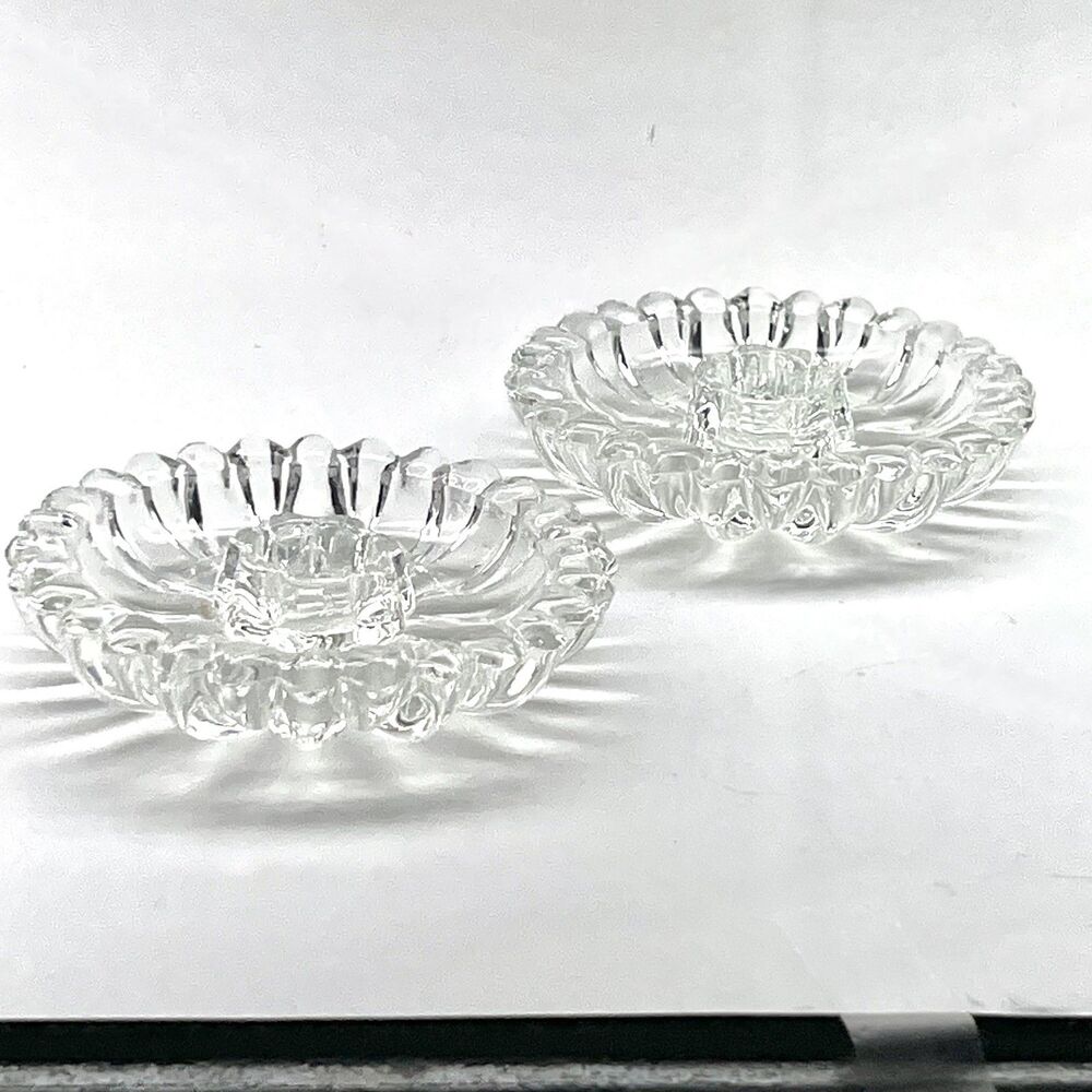 Boopie Clear Glass  Flower Petal Candlestick Holders Set of 2 - 4" - 3/4" High